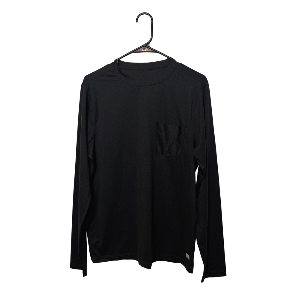 Vuori Tradewind Performance Tee Shirt Mens Medium Black Long Sleeve Pocket Gym